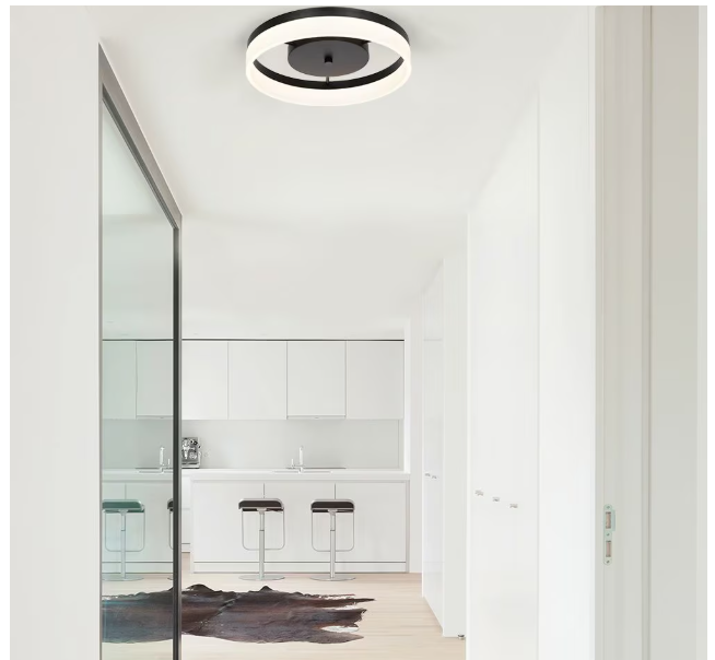 Home Decorators Collection 11.8-inch Integrated LED Flushmount Light Fixture in Matte Black Finish with Frosted Shade (New)