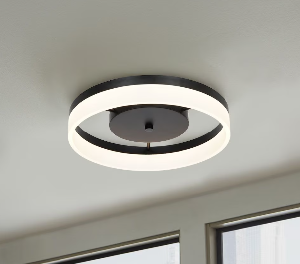 Home Decorators Collection 11.8-inch Integrated LED Flushmount Light Fixture in Matte Black Finish with Frosted Shade (New)