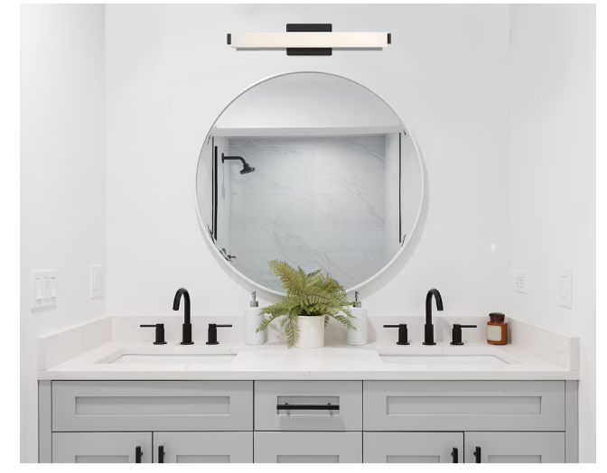 Home Decorators Collection 1-Light Bathroom Integrated LED Black Vanity Light Modern Linear Milk Glass Shade (New)