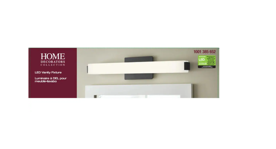 Home Decorators Collection 1-Light Bathroom Integrated LED Black Vanity Light Modern Linear Milk Glass Shade (New)