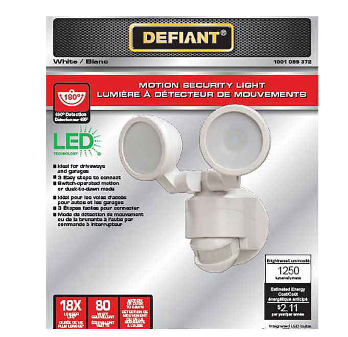 Defiant 180 Degree White Motion Activated Outdoor Integrated LED Twin Head Flood Light (New)