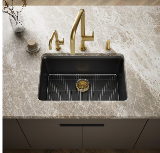KOHLER Matte Black Cairn Neoroc Granite Composite 27-1/2-Inch x 18-5/16-Inch x 9-1/2-Inch Single-Bowl Undermount Kitchen Sink (New)