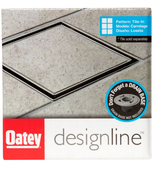 Oatey Designline 4 in. x 4 in. Stainless Steel Square Shower Drain with Tile-In Pattern Drain Cover (New)