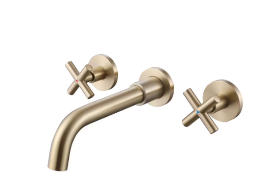 WELLFOR RZCJ8 Wall Mount Bathroom Sink Faucet with 2 Handle in Brushed Gold (NEW)