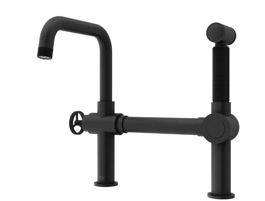 VIGO Cass 13 in. Single-Handle High-Arc Widespread Bridge Kitchen Faucet with Pull-Out Sprayer in MB