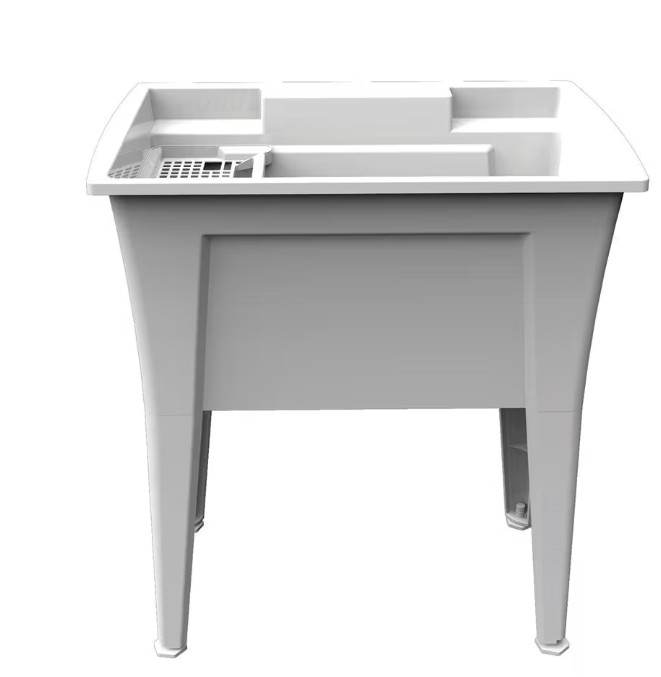 RuggedTub Extra Heavy-Duty 32-inch White Laundry Tub with Two Integrated Bottle Holders
