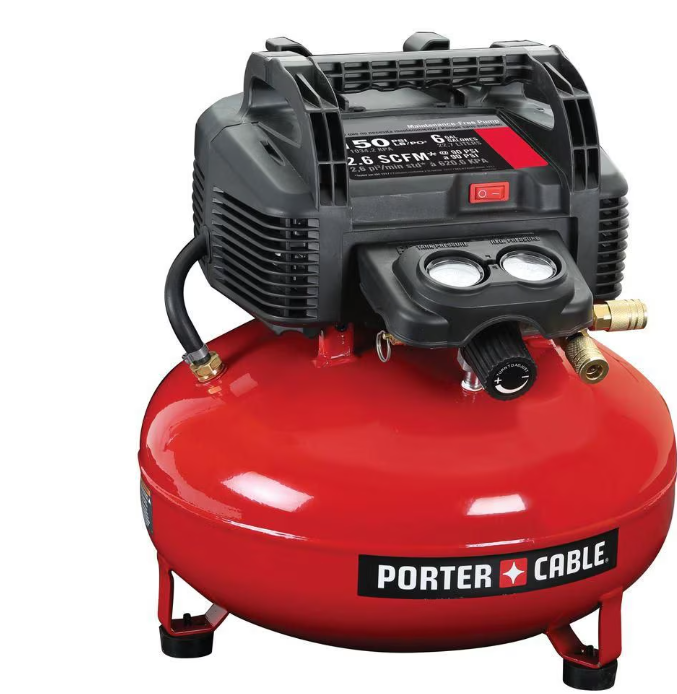 PORTER-CABLE Electric Portable 150 PSI 6 Gal Pancake Air Compressor, Oil Free (LIGHTLY USED)