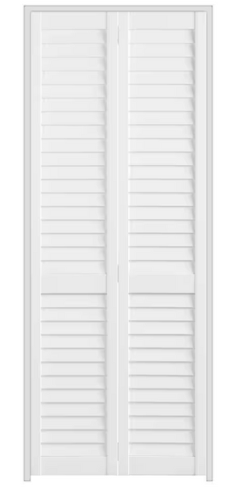 Masonite 30-inch x 80-inch White Painted Plantation Full Louvre Smooth Interior Bi-fold Door