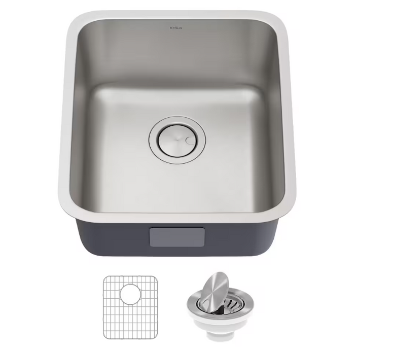 Kraus Dex 17 Undermount 16 Gauge Antibacterial Stainless Steel Single Bowl Kitchen Sink