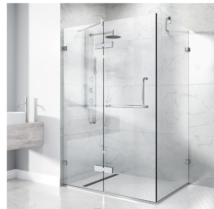 VIGO Monteray 30L x 38W x 73H in. Frameless Hinged Rectangle Corner Shower Kit in Chrome