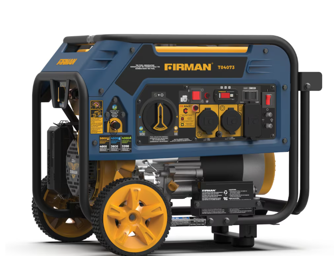 FIRMAN Tri Fuel Portable Generator 5000/4000W Electric Start Gas, Wheel Kit CO Alert 50 ST CAN (NEW)