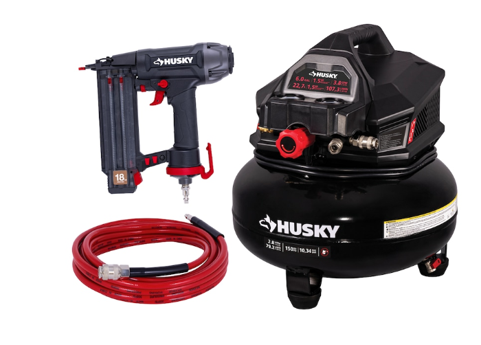Husky 6 Gal Portable Electric Pancake Air Compressor with 18GA Brad Nailer & Hose (NEW)