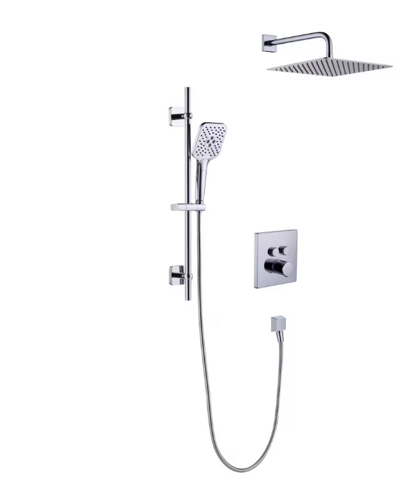 Glacier Bay Roan 12 in. Square 1-Function & 4 in. 3-Function Raincan Shower System with Slide Bar Kit in Chrome, Valve Included