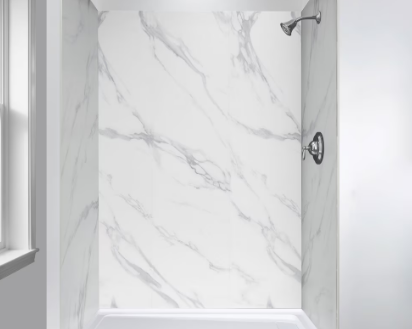 Faux White Marble Shower Wall