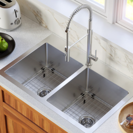 Karran 33 inch Top Mount Double Equal Bowl Stainless Steel Kitchen Sink Kit