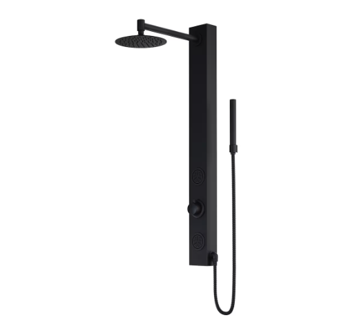 VIGO Gardenia 39-Inch 2-Jet Shower Wall Panel System with Round Fixed Rain Shower Head, Handheld Shower Wand in Matte Black