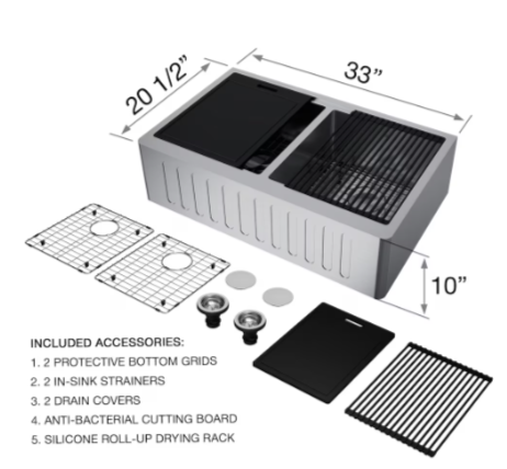 Vigo Double Stainless Steel Farmhouse Sink with Accessories (new)