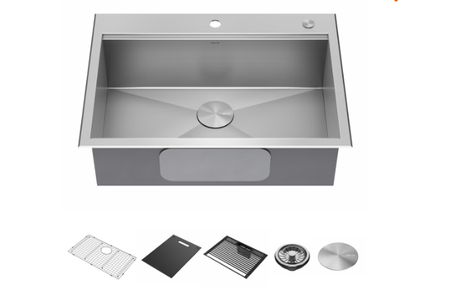 Delta Faucet Delta Rivet 30 inch Workstation Kitchen Sink Drop-In Top Mount 16 Gauge Stainless Steel Single Bowl