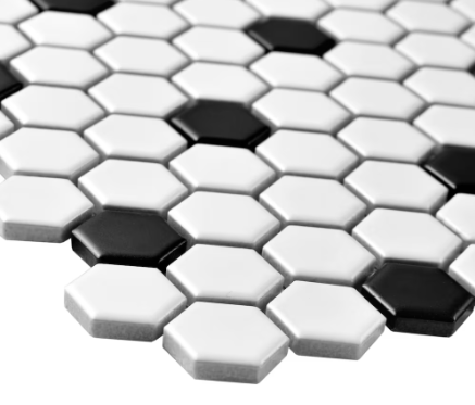 Merola Tile Metro 1" Hex Matte White w/ Black Dot Porcelain Mosaic Tile (new)