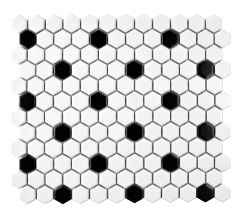 Merola Tile Metro 1" Hex Matte White w/ Black Dot Porcelain Mosaic Tile (new)