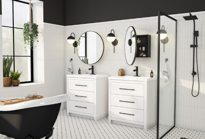 Glacier Bay Modern 8-inch 1-Function Wall Mount Rectangle Handshower & Showerhead Kit in Matte Black