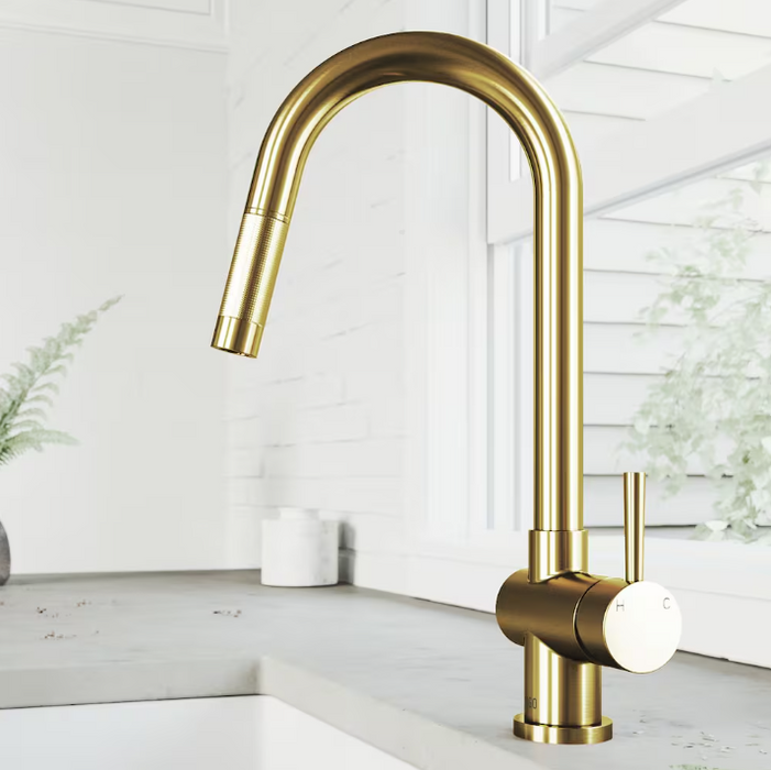 VIGO Gramercy Single-Handle Pull-Down Sprayer Kitchen Faucet in Matte Brushed Gold