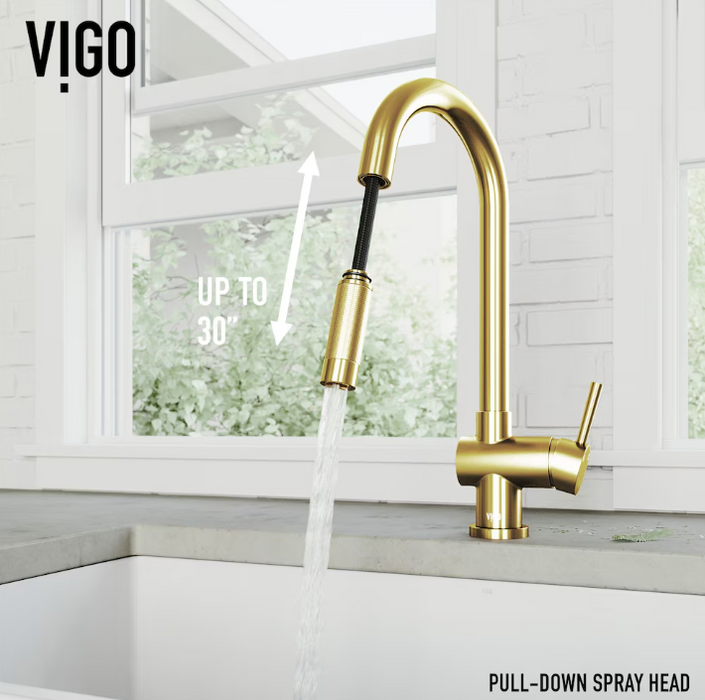 VIGO Gramercy Single-Handle Pull-Down Sprayer Kitchen Faucet in Matte Brushed Gold