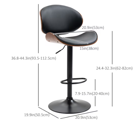 HOMCOM Bar Stools Set of 2 with Curved Back, Footrest, Black