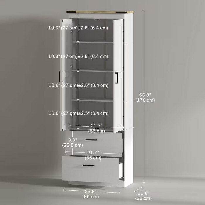 HOMCOM 23.6-inch Kitchen Pantry Cabinet with Doors, Cream White