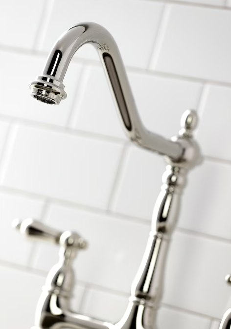 Kingston Brass Heritage 2-Handle Bridge Kitchen Faucet with Side Sprayer in Polished Nickel