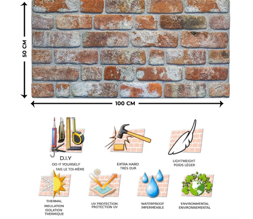 Dundee Deco 39.4-inch x 19.7-inch Faux Brick Styrofoam 3D Decorative Wall Panel in Red Grey Brown (10-Pack)