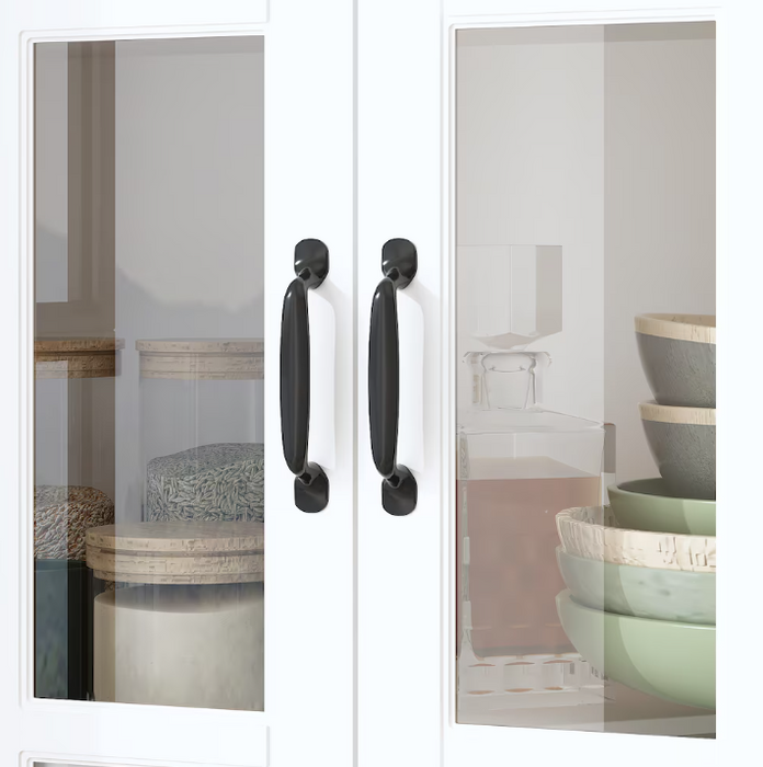 FUFU&GAGA White 6-Door Wooden Food Pantry/Storage, Sideboard Buffet with Tempered Glass Doors & Adjustable Shelves