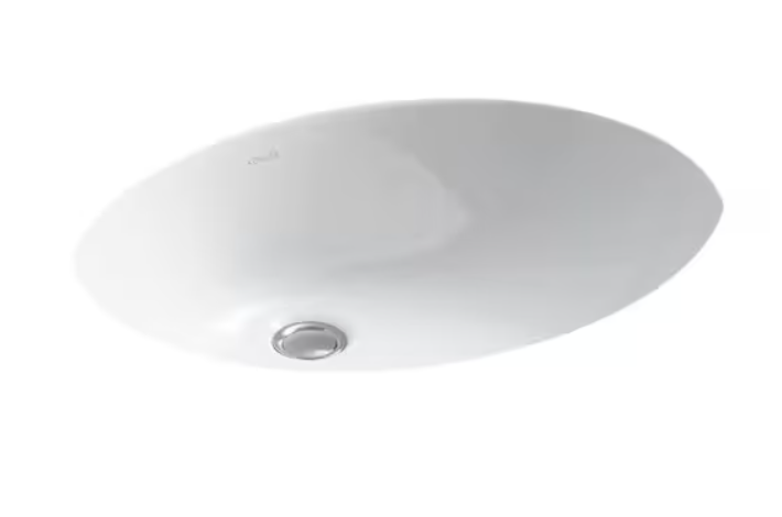 KOHLER Caxton(R) Oval 19 inch x 15 inch under-mount bathroom sink with overflow and clamp assembly