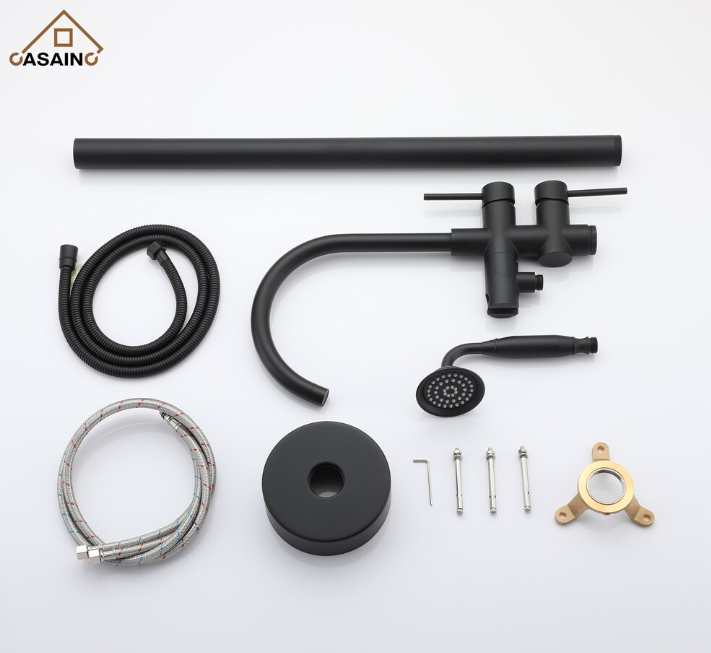 CASAINC Freestanding Bathtub Faucet with Hand Held Shower and Double Handle in Matte Black