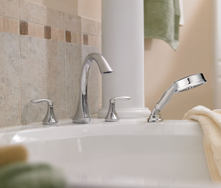MOEN Eva 2-Handle Deck-Mount Roman Tub Faucet Trim Kit with Handshower in Chrome (Valve Not Included)