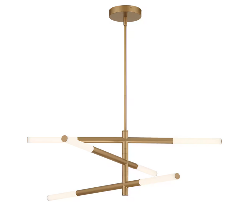 GlucksteinElements Bristol 1-Light 19.5-inch H Integrated LED Pendant Features 3 Rods of LED in Brass Gold Finish with Milk White Shade