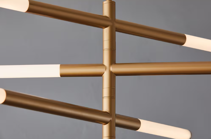 GlucksteinElements Bristol 1-Light 19.5-inch H Integrated LED Pendant Features 3 Rods of LED in Brass Gold Finish with Milk White Shade