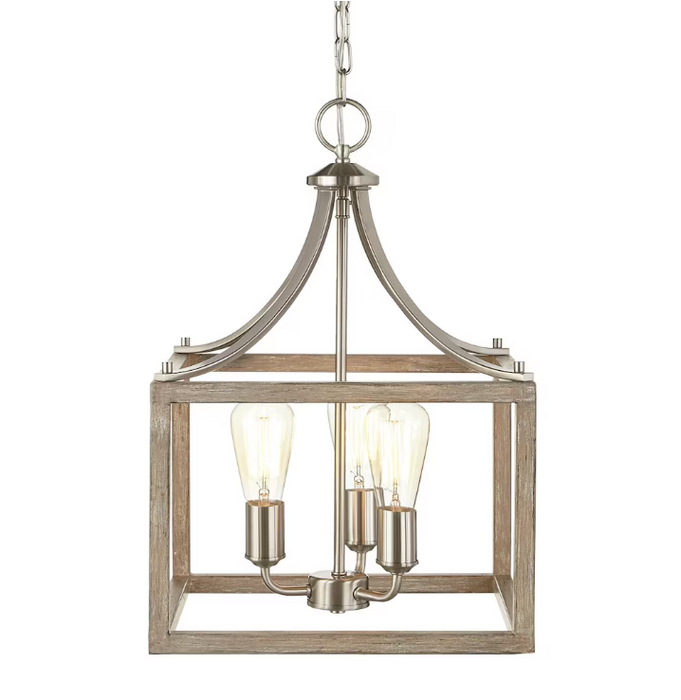 Hampton Bay Boswell Quarter 14-inch 3-Light Brushed Nickel Dining Room Table with Painted Weathered Gray Wood Accents