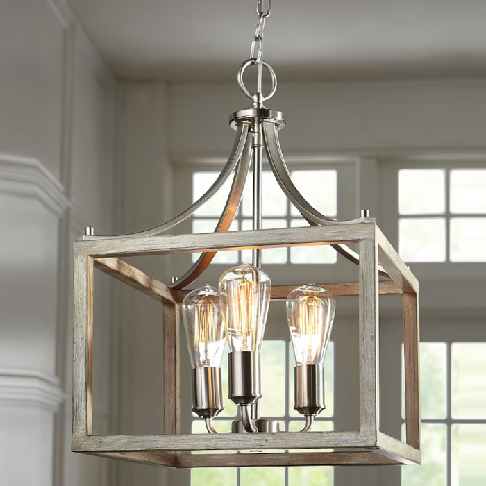 Hampton Bay Boswell Quarter 14-inch 3-Light Brushed Nickel Dining Room Table with Painted Weathered Gray Wood Accents