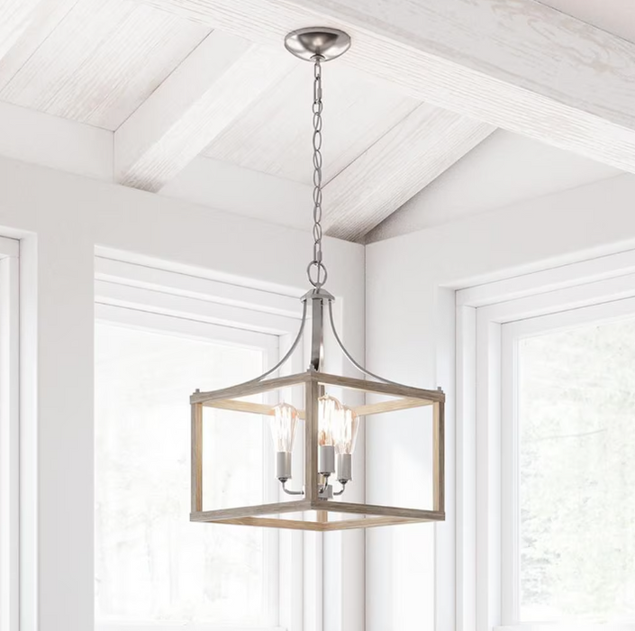 Hampton Bay Boswell Quarter 14-inch 3-Light Brushed Nickel Dining Room Table with Painted Weathered Gray Wood Accents