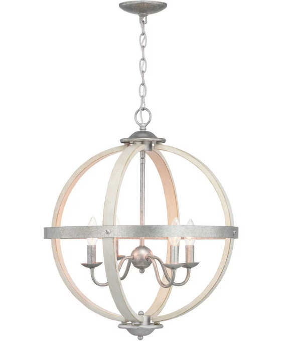 Progress Lighting Keowee 4-Light Artisan Iron Farmhouse Globe Candle-Style Chandelier with Elm Wood Accents