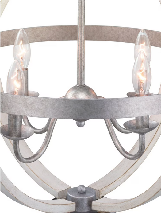 Progress Lighting Keowee 4-Light Artisan Iron Farmhouse Globe Candle-Style Chandelier with Elm Wood Accents