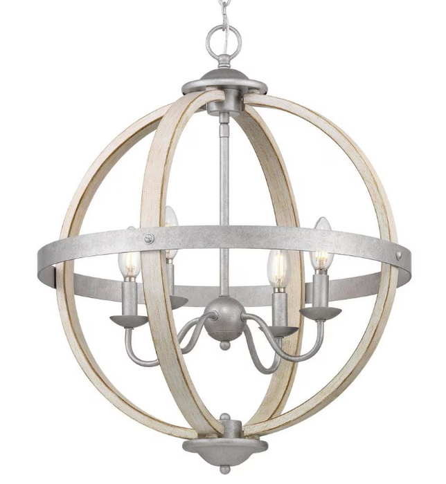 Progress Lighting Keowee 4-Light Artisan Iron Farmhouse Globe Candle-Style Chandelier with Elm Wood Accents