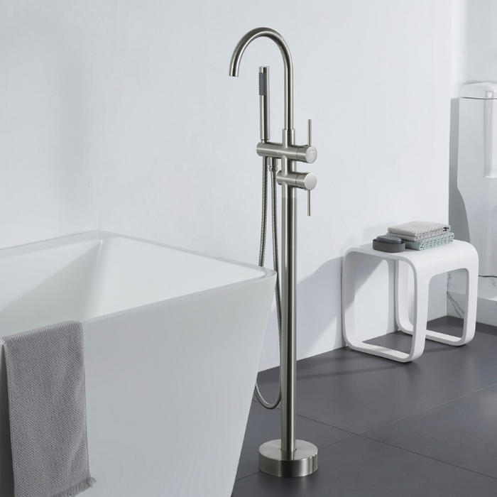 CASAINC 2-Handles Free-Standing High Arch Tub Faucet with Handshower in Brushed Nickel