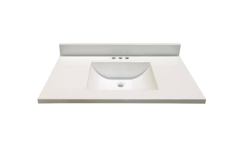 Magick Woods 37-Inch W x 22-Inch D Marble Vanity Top in White with Wave Bowl (New)