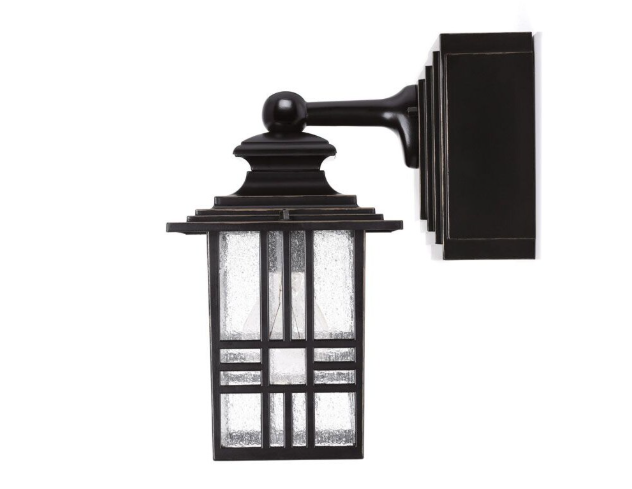 Black and Bronze Outdoor Wall Lantern with Built-In Electrical Outlet (New)