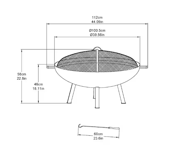 40" Steel Fire Pit with Spark Guard (New)