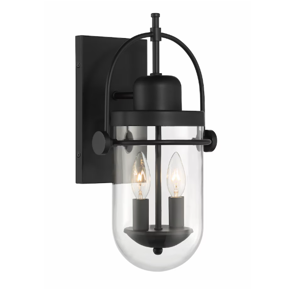 GlucksteinElements Lowell 2-Light 16.5-inch Height Outdoor Industrial Wall Sconce in Black (New)