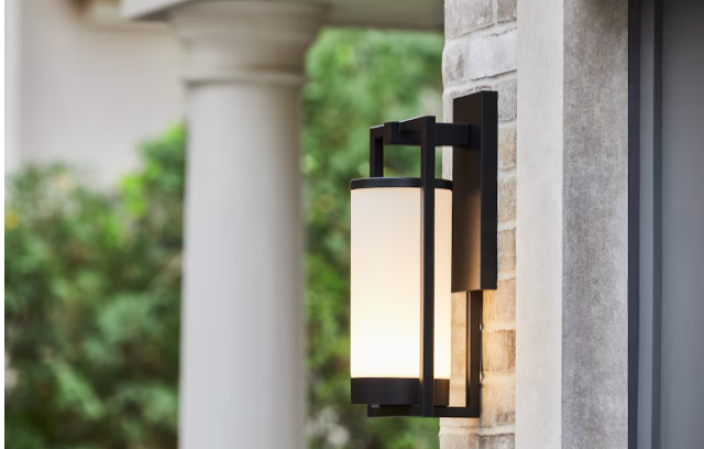 GlucksteinElements Landon 1-Light 17-inch H Integrated LED Outdoor Wall Sconce Light in Black Metal Finish with Frosted Glass (New)