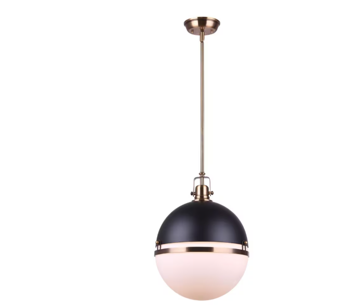 Canarm Nyla 1-Light Matte Black and Gold Pendant with Opal Glass (New)